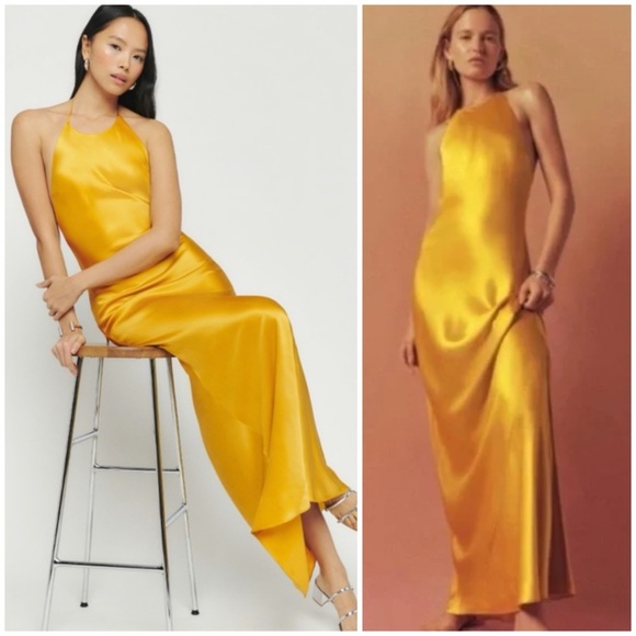 Reformation Jeany Silk Turmeric Gold Yellow Maxi Dress SZ XS - Picture 3 of 12